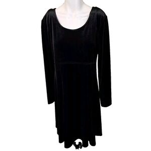 Molly Malloy Sz 14 Black Velvet Long Sleeve Pull over Dress Y2K Goth with Scarf